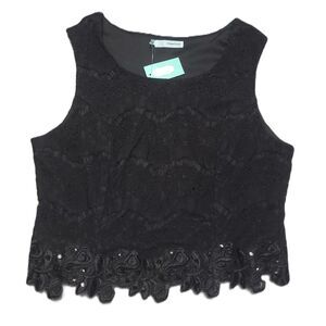 Maurices Sleeveless Lace Crop Top Juniors Size 11/12 Black Floral Sequins Tank